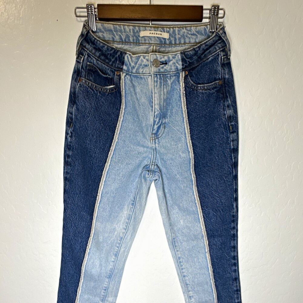 PacSun Women’s High Rise Colorblock Mom Jeans 100% Cotton Denim 5-Pocket